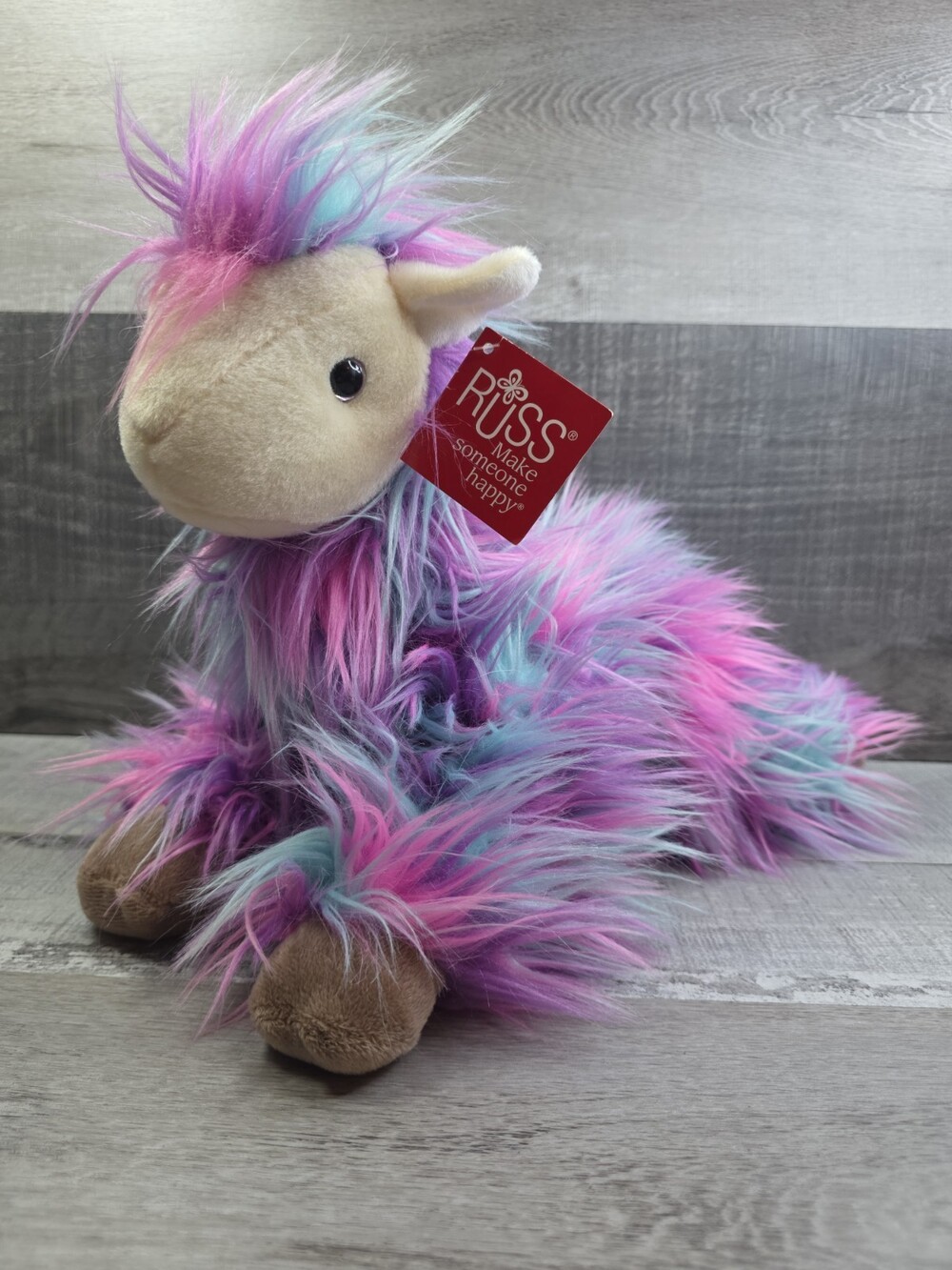 Shaggy Llama Plush Teal Pink Purple 14” Kellytoy NEW W Tags Russ Berrie b306